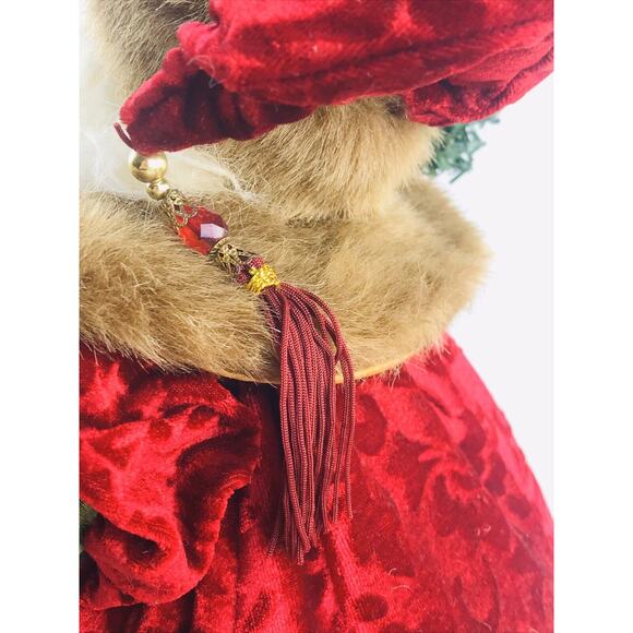 CHRISTMAS FOLK SANTA CLAUS WINTER FUR TRIM COAT SACK 15" PUFFY ELEGANT ROUND LG - Picture 11 of 12